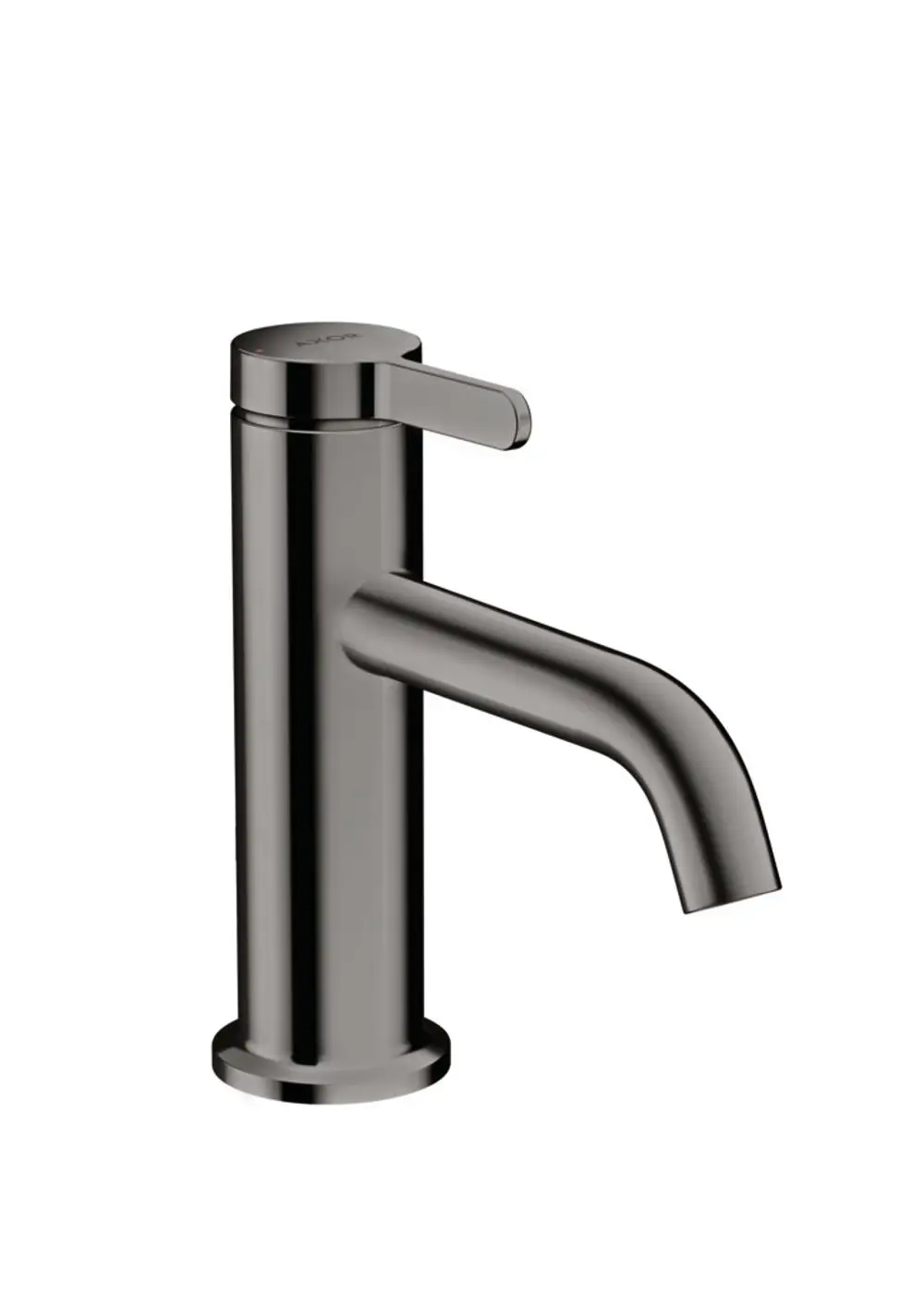 Einhebel-Waschtischmischer mit Hebelgriff und Ablaufgarnitur in poliertem Schwarzchrom von AXOR. Das Design ist schlicht und funktional.